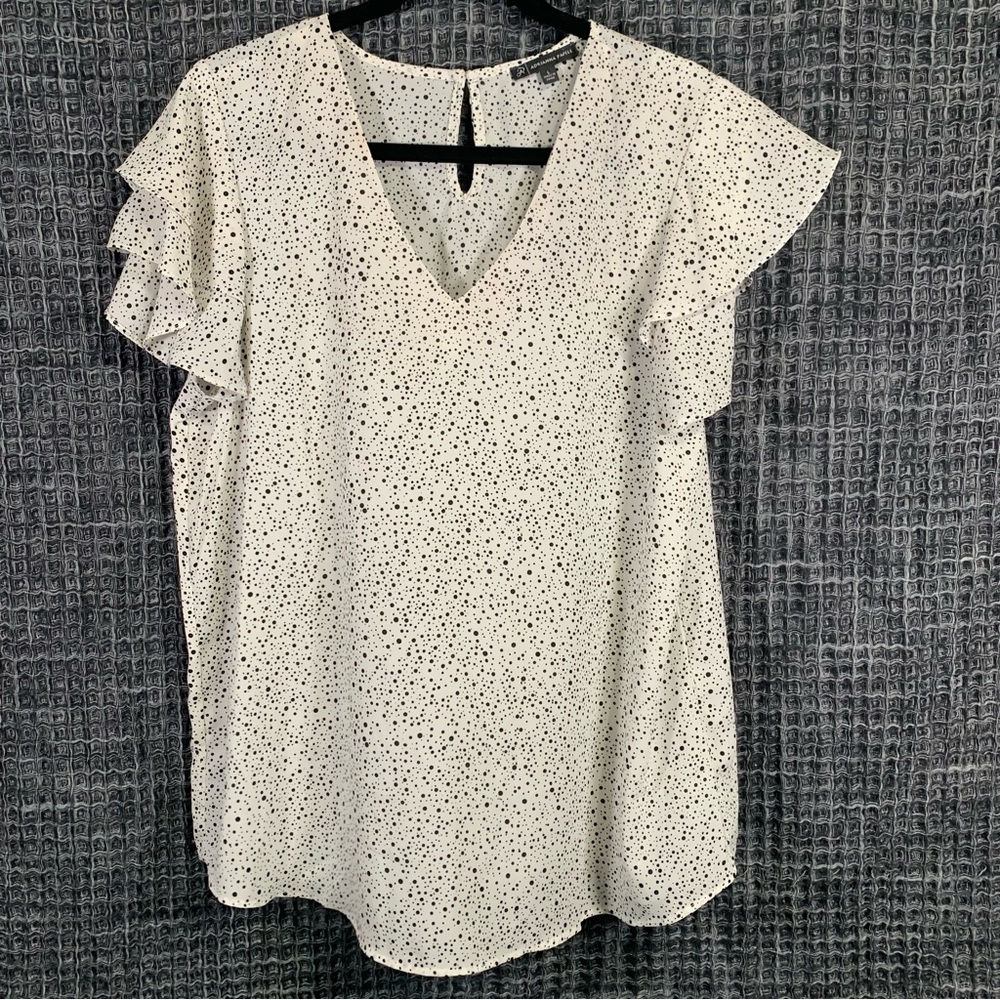 Adrianna Papell Women's Printed Flutter Sleeve V-Neck Top Size L WITH FLAWS #666